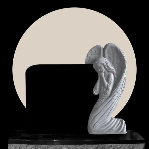 Black Granite Upright Weeping Angel Headstone