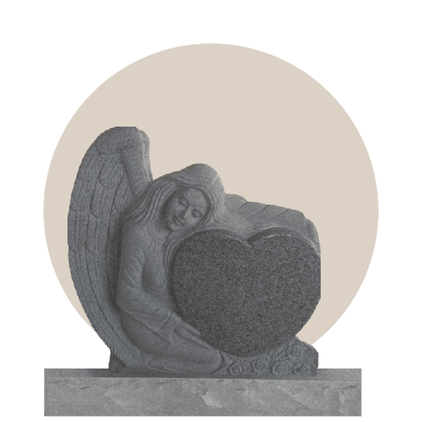 Grey Granite Sculpted Angel Heart Headstone