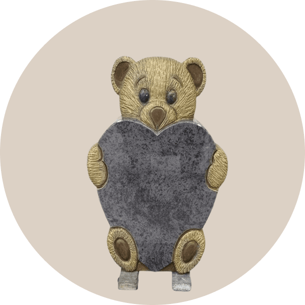 Bahama Blue Granite teddy holding heart Children Headstone