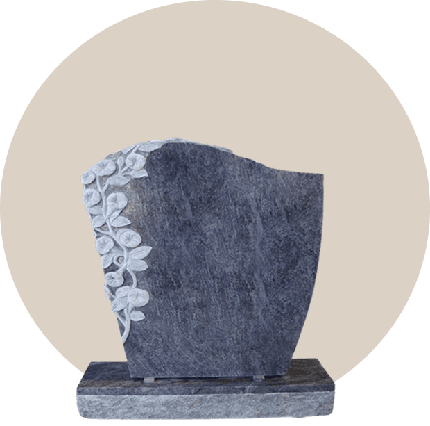 Polished Bahama Blue Granite Unique Floral Carving Headstone