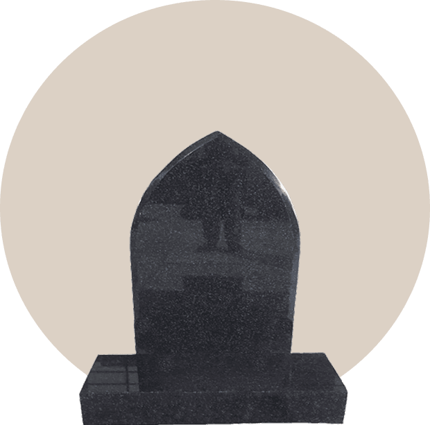 Polished Black Granite Classic Gothic Top Headstone