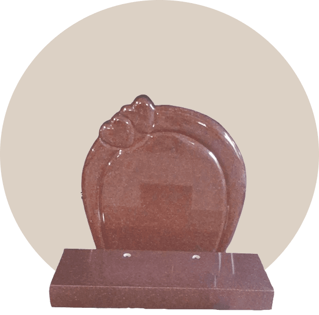 Polished Red Granite Two Heart Round Top Headstone
