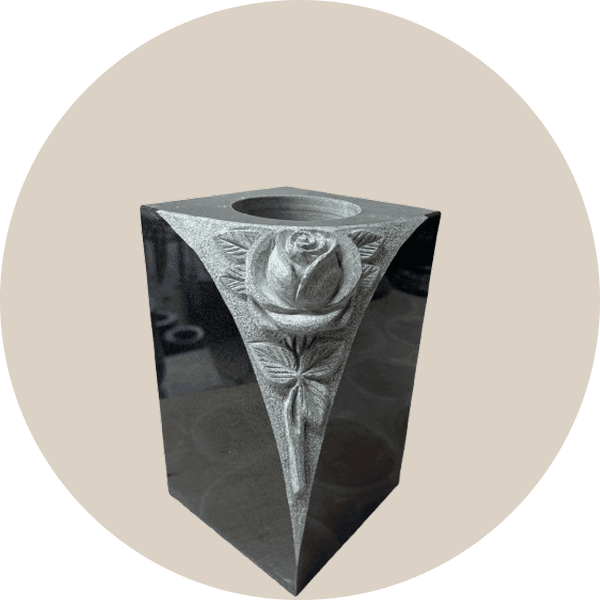 Black Granite Memorial Vases with Rose Carved