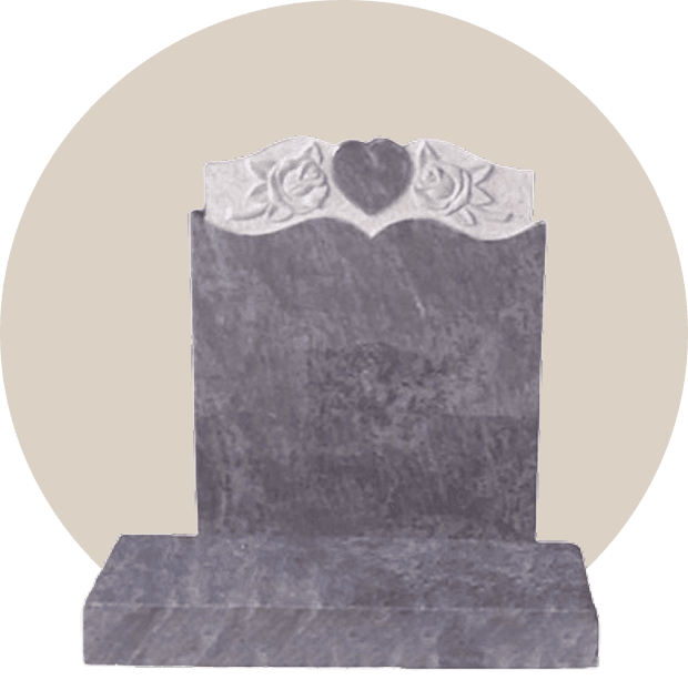 Polished Bahama Blue Headstone with Two Carved Roses