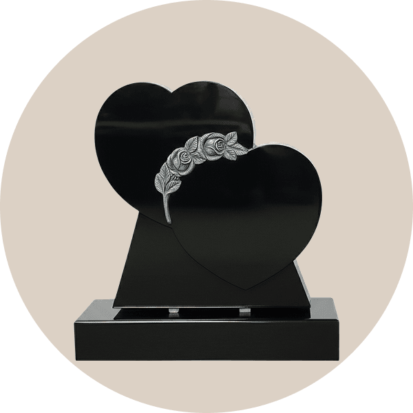 Rose Carved Double Heart Headstone