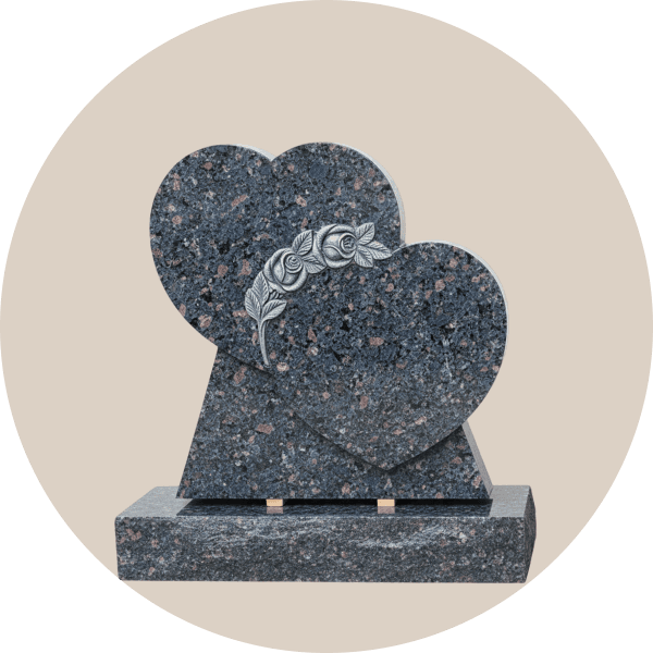 Rose Carved Double Heart Headstone