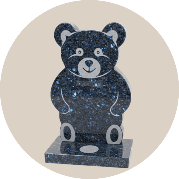 Black Granite Teddy Shaped Children Headstone