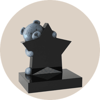 Black Granite Teddy Hugging Star Children Headstone thumbnail