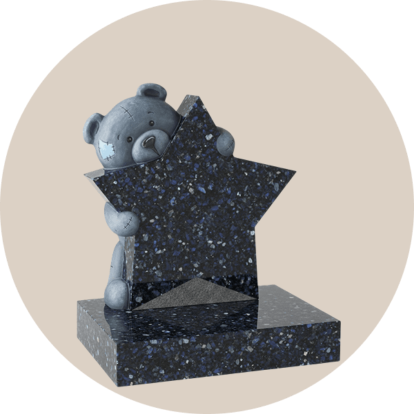 Black Granite Teddy Hugging Star Children Headstone