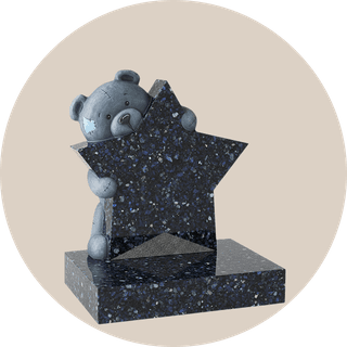 Black Granite Teddy Hugging Star Children Headstone thumbnail