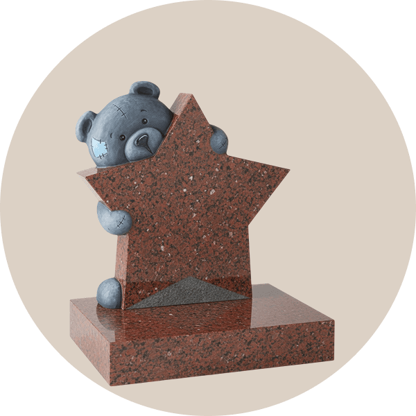 Black Granite Teddy Hugging Star Children Headstone