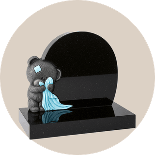 Round Black Granite Children Headstone with Teddy thumbnail