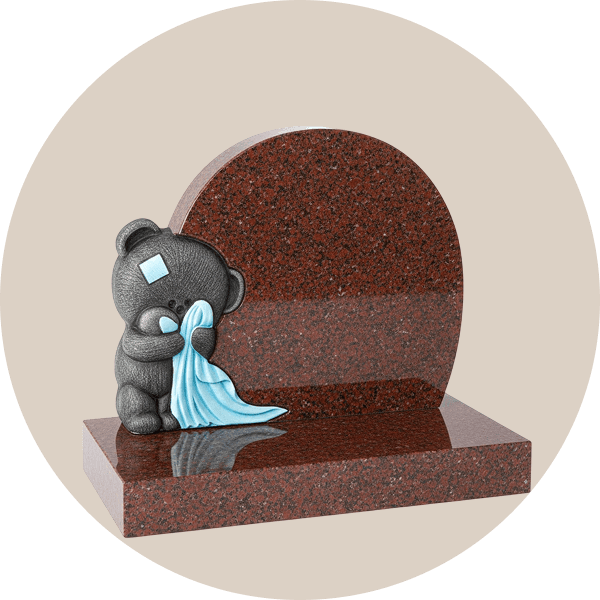 Round Black Granite Children Headstone with Teddy