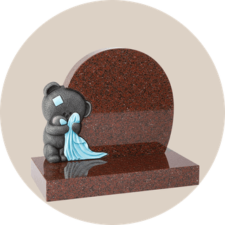 Round Black Granite Children Headstone with Teddy thumbnail