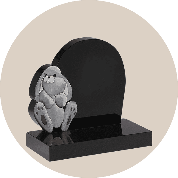 Oval Black Granite Children Headstone with Painted Bunny