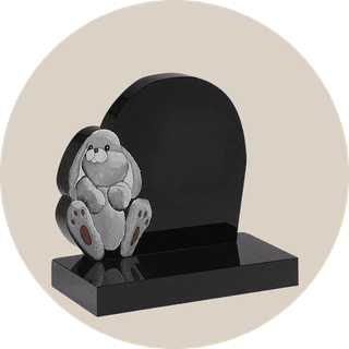 Oval Black Granite Children Headstone with Painted Bunny thumbnail