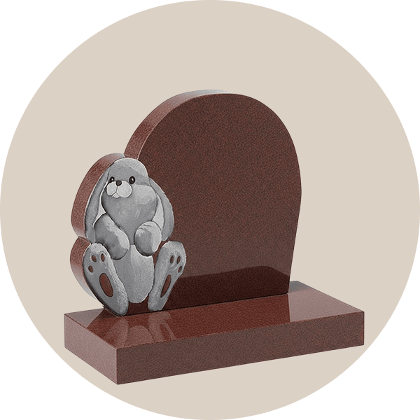 Oval Black Granite Children Headstone with Painted Bunny