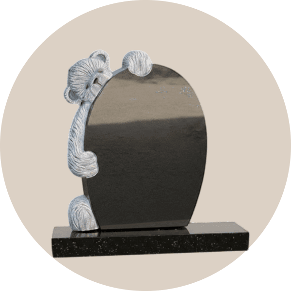 Black Granite Teddy Hugging Children Headstone