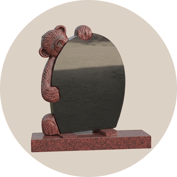 Black Granite Teddy Hugging Children Headstone