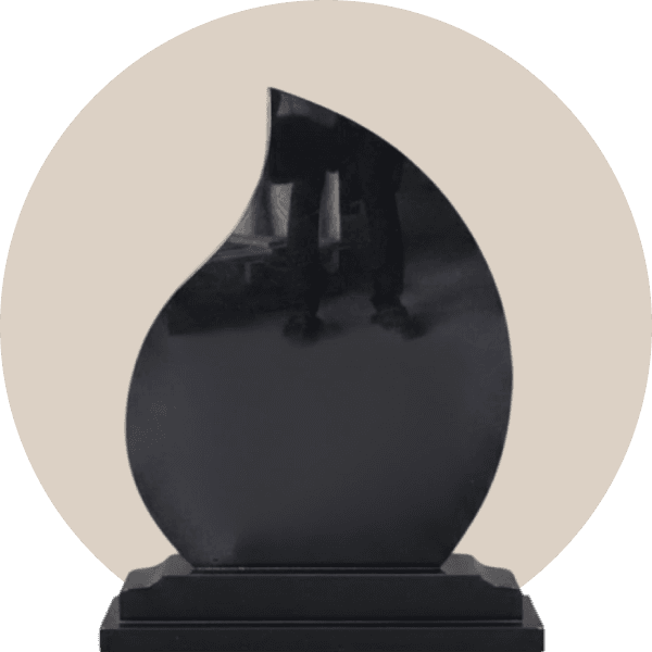 Polished Black Granite Teardrop Shaped Headstone