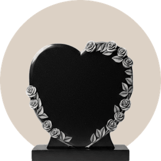 Black Granite Rose Carved Heart Headstone thumbnail