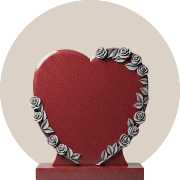Black Granite Rose Carved Heart Headstone