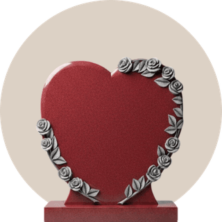Black Granite Rose Carved Heart Headstone thumbnail