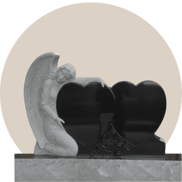 Black Granite Double Heart Angel Headstone