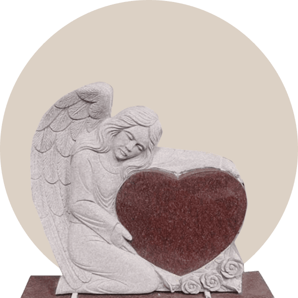 Red Granite Sculpted Angel Headstone