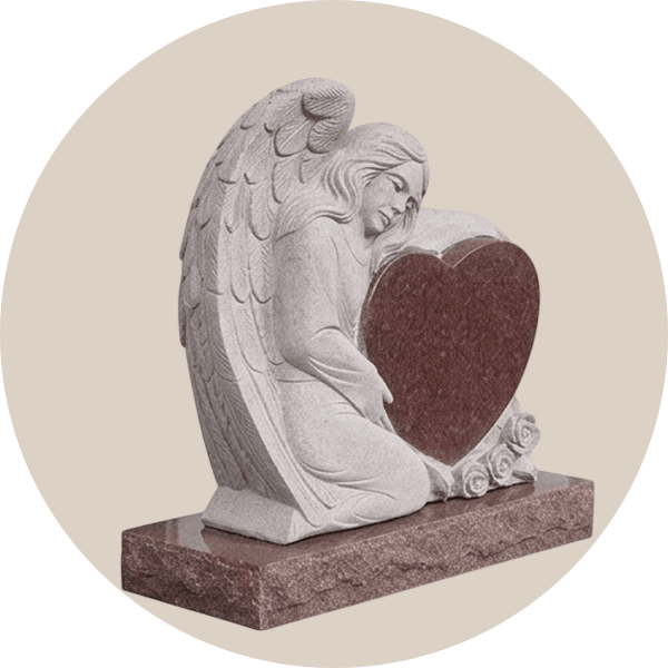 Red Granite Sculpted Angel Headstone