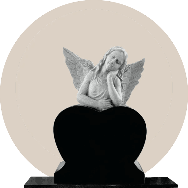 Black Granite Sculpted Angel Wing Heart Headstone