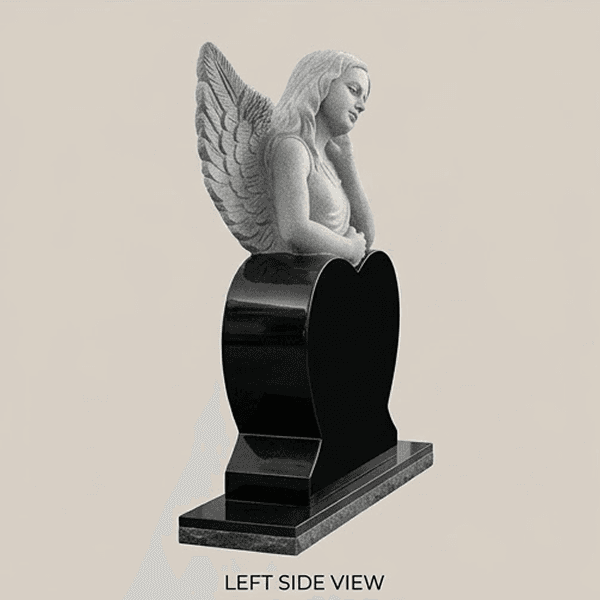 Black Granite Sculpted Angel Wing Heart Headstone