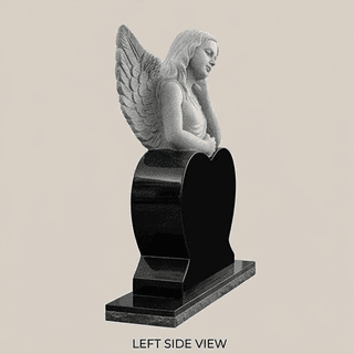 Black Granite Sculpted Angel Wing Heart Headstone thumbnail