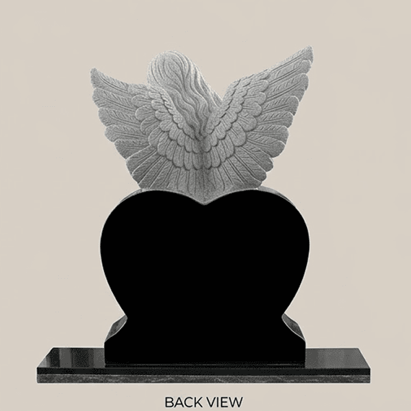 Black Granite Sculpted Angel Wing Heart Headstone