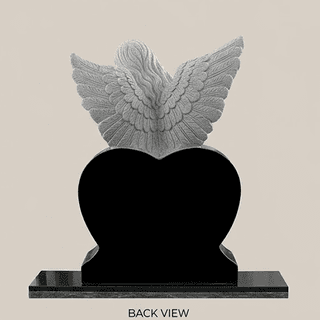 Black Granite Sculpted Angel Wing Heart Headstone thumbnail