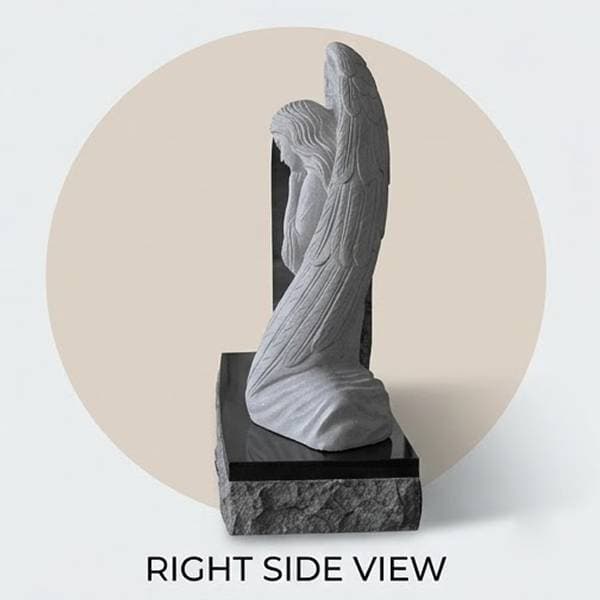 Black Granite Upright Weeping Angel Headstone