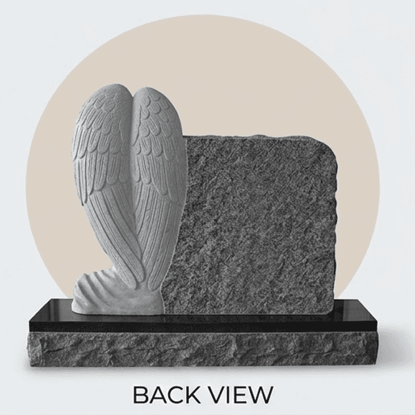Black Granite Upright Weeping Angel Headstone