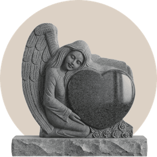 Grey Granite Sculpted Angel Heart Headstone thumbnail