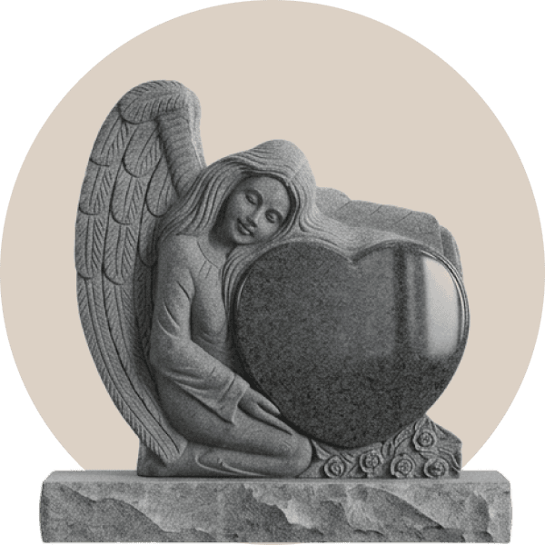 Grey Granite Sculpted Angel Heart Headstone