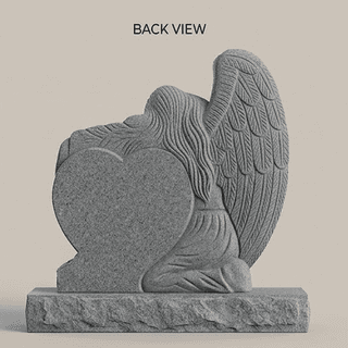 Grey Granite Sculpted Angel Heart Headstone thumbnail