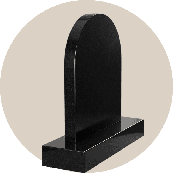 Polished Black Granite Traditional Round Top Headstone