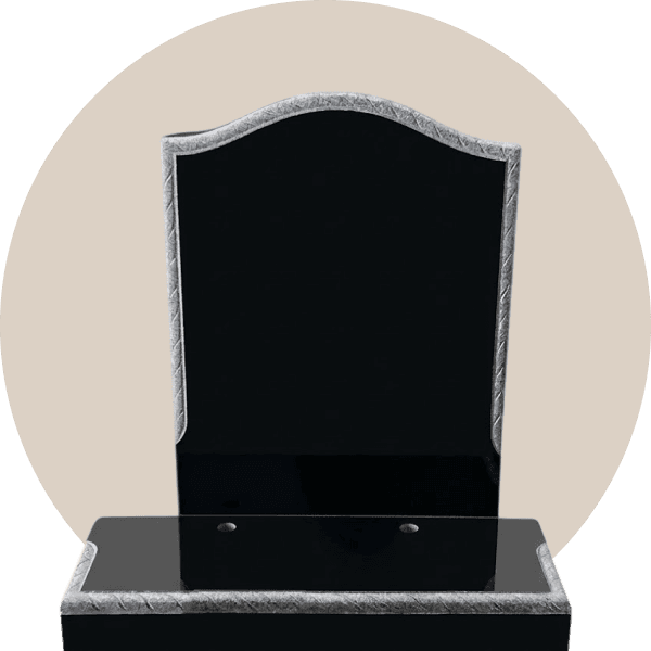 Polished Black Granite Rope Border Ogee Headstone