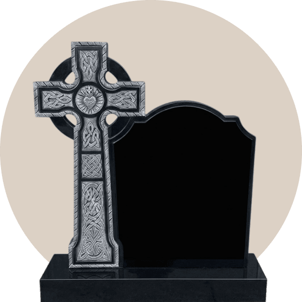 Black Granite Ornate Celtic Cross Headstone