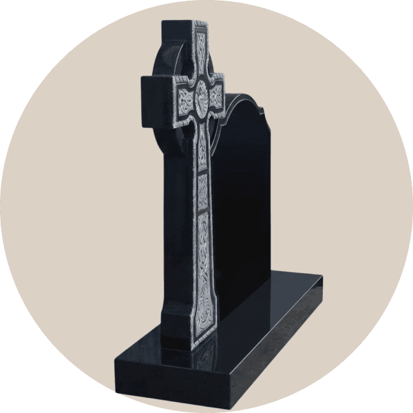 Polished Black Ornate Celtic Cross Headstone