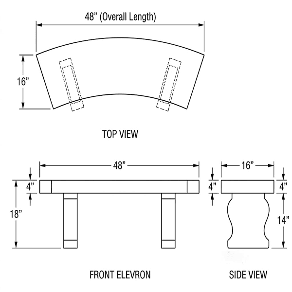 Memorial Bench with Curved Seat and Harp Legs