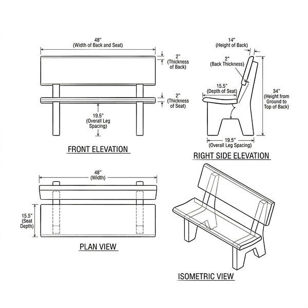 Black Granite Memorial Bench With Flat Back