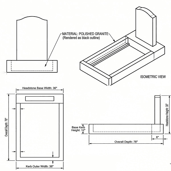 Black Granite Ogee Headstone Kerb Sets