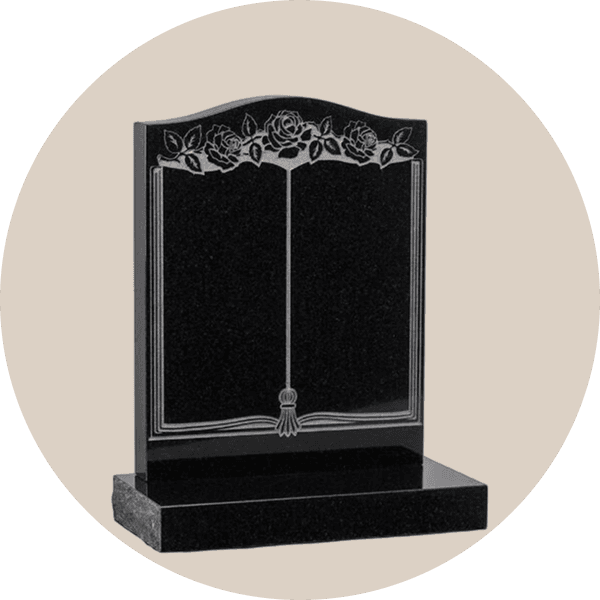 Book Headstone with Sandblasted Rose Design