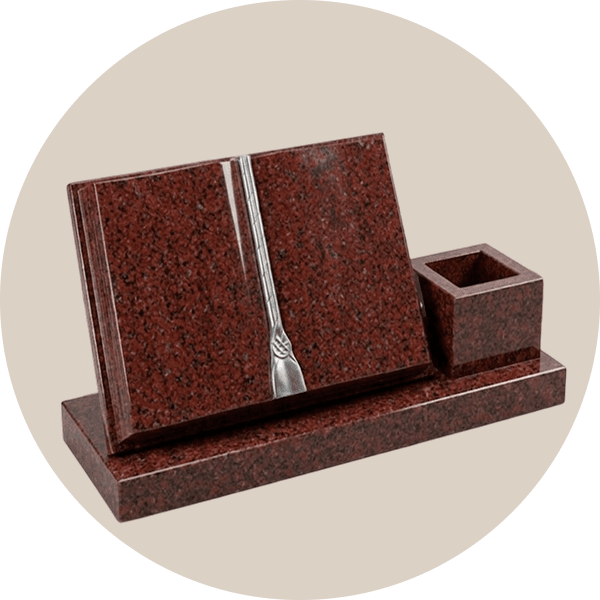 Red Granite Book Memorial with Side Flower Vase