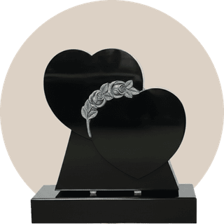 Black Rose Carved Double Heart Headstone thumbnail